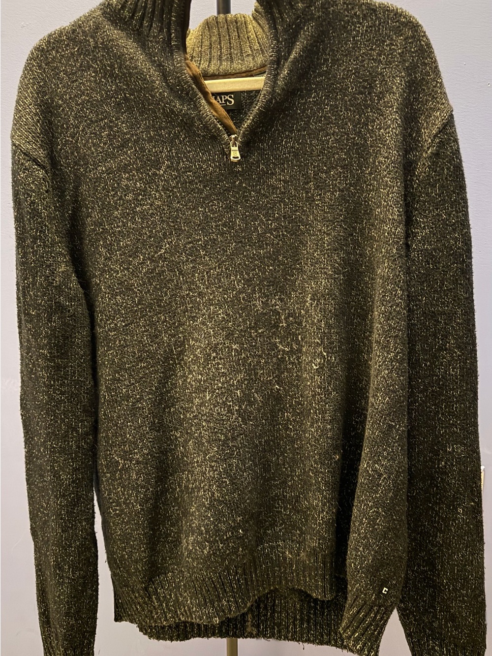 Chaps Olive Green Flecked Half-Zip Sweater